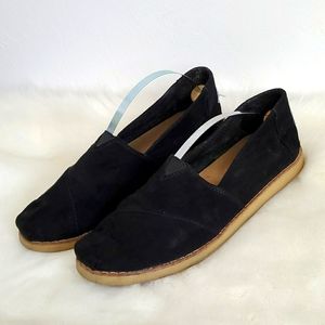 Tom's black suede flat slip on espadrilles shoes women size 8